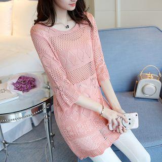 Pointelle Knit Long Sweater