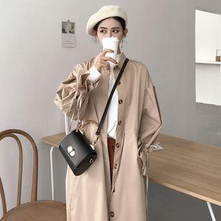 Plain Loose-fit Trench Coat Khaki - One Size
