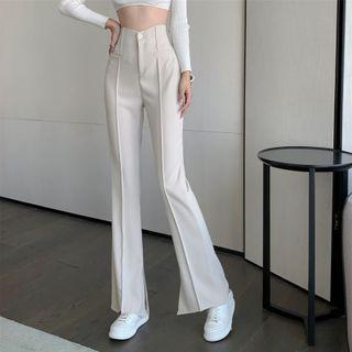 High Waist Slit-hem Flared Dress Pants