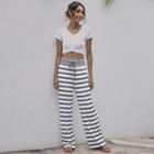 Stripe Drawstring Straight Leg Pants