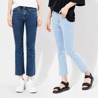 Washed Straight Leg Cropped Jeans