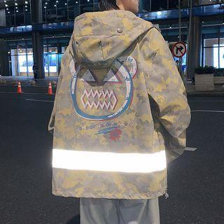 Reflective Camo Bear Print Hooded Jacket