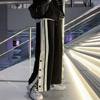 Button-side Cropped Loose Fit Pants / Set Of 2
