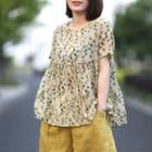 Leaf Print Short-sleeve T-shirt As Shown In Figure - One Size