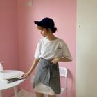 Set: Embroidered Short-sleeve T-shirt Dress + Plaid A-line Skirt