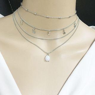 Layered Star Geometric Necklace Blue - One Size