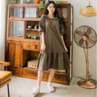 Laced Puritan-collar Frill-hem Long Dress