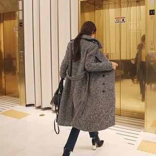 Epaulet Wool Blend Tweed Coat With Sash