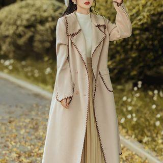 Double-breasted Embroidered Trim Long Coat