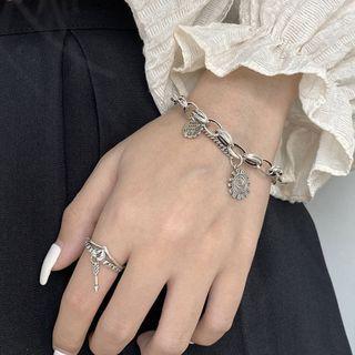 Smiley Flower Sterling Silver Bracelet Sl0548 - 1pc - Silver - One Size