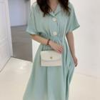Short-sleeve Button Detail Midi A-line Dress