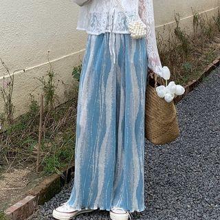 Two Tone Wide Leg Pants Pants - Light Blue & White - One Size