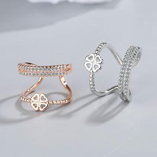 Clover Rhinestone Layered Alloy Open Ring