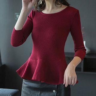 3/4-sleeve Frill Trim Knit Top
