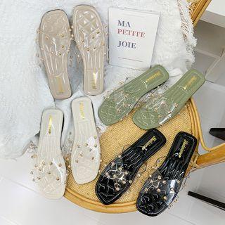 Transparent Embellished Slide Sandals