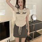Short-sleeve Lettering Drawstring T-shirt / Mini Pencil Skirt