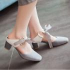 Chunky Heel Color Panel Mule Sandals