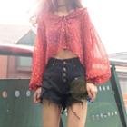 Floral Print Cropped Chiffon Long Sleeve Blouse