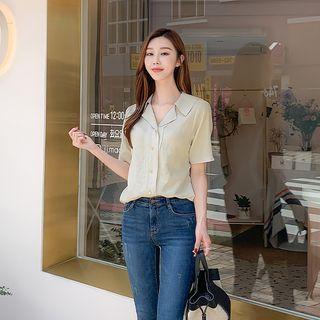 Wide-lapel Metal-button Blouse