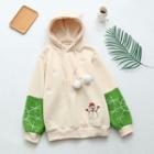 Snowman Embroidered Hoodie Beige - One Size