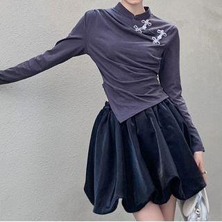Long-sleeve Mandarin Collared Top
