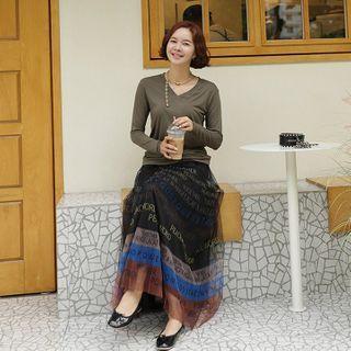 Lettered Pleated Maxi Tulle Skirt