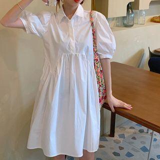 Puff-sleeve A-line Mini Shirtdress
