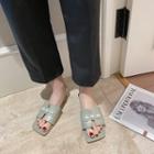 Square-toe Faux Pearl Flat Slide Sandals