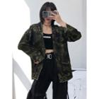 Loose-fit Open-front Camouflage Denim Jacket