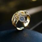 Fish Rhinestone Alloy Open Ring Gold - One Size
