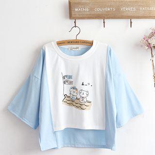 Cat Printed Short-sleeve T-shirt / Denim Shorts / Set