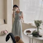 Sleeveless Pleated Striped Linen Dress With Sash