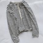 Long-sleeve Striped Henley T-shirt Black & White - One Size