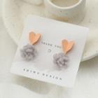 925 Sterling Silver Heart Pom Pom Dangle Earring 1 Pair - Pink Heart & Pom Pom - Gray - One Size