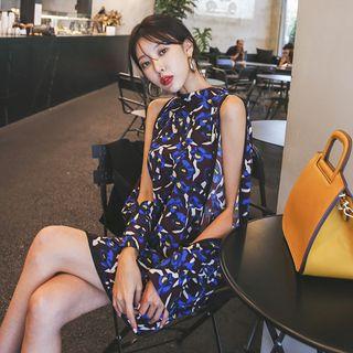 Cutaway-sleeve Patterned Minidress