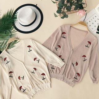 V-neck Embroidered Knitted Jacket