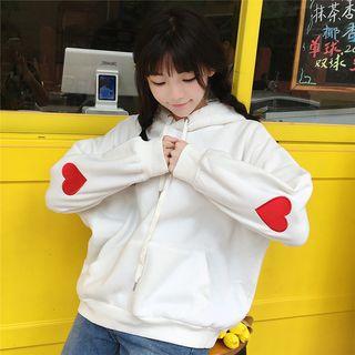 Heart Embroidered Kangaroo-pocket Hoodie