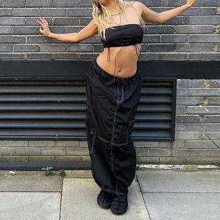 Low-rise Contrast Stitch Maxi Cargo Skirt