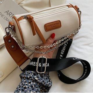 Lettering Strap Chain Mini Crossbody Bag