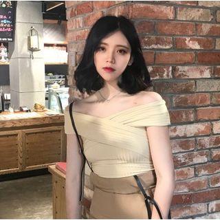 Off Shoulder Short Sleeve Wrapped Blouse