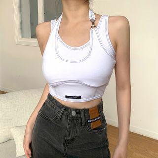 Mock Two-piece Halter-neck Crop Tank Top