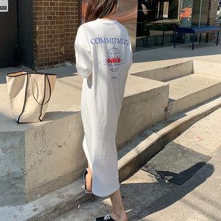 Letter Print Long T-shirt Dress