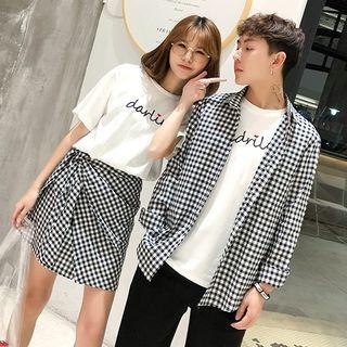Couple Matching Plaid Short-sleeve Shirt / Mini Skirt