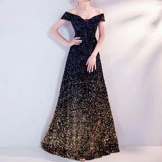 Off-shoulder Sequin A-line Evening Gown