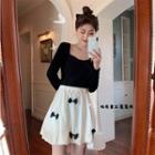 Elbow-sleeve Bow Accent Mini / Midi A-line Dress / Skirt