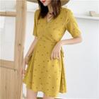 Short-sleeve Cherry Patterned A-line Mini Dress