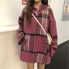 Plaid Knitted Hoodie As Shown In Figure - One Size