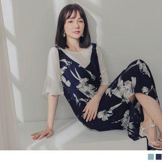 Floral Panel Mock Two Piece Midi Dress