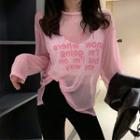 Long-sleeve Lettering Mesh T-shirt