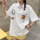 Short-sleeve Cartoon Bear Embroidered Polo Shirt
